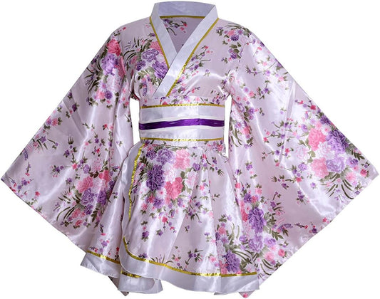 Women's Short Kimono Costume, Floral Pattern, Long Sleeve, Japanese Traditional Geisha, Yukata, Lolita Dress, Sexy Bath, Srobe, Sleepwear Robe, Belt Outfit