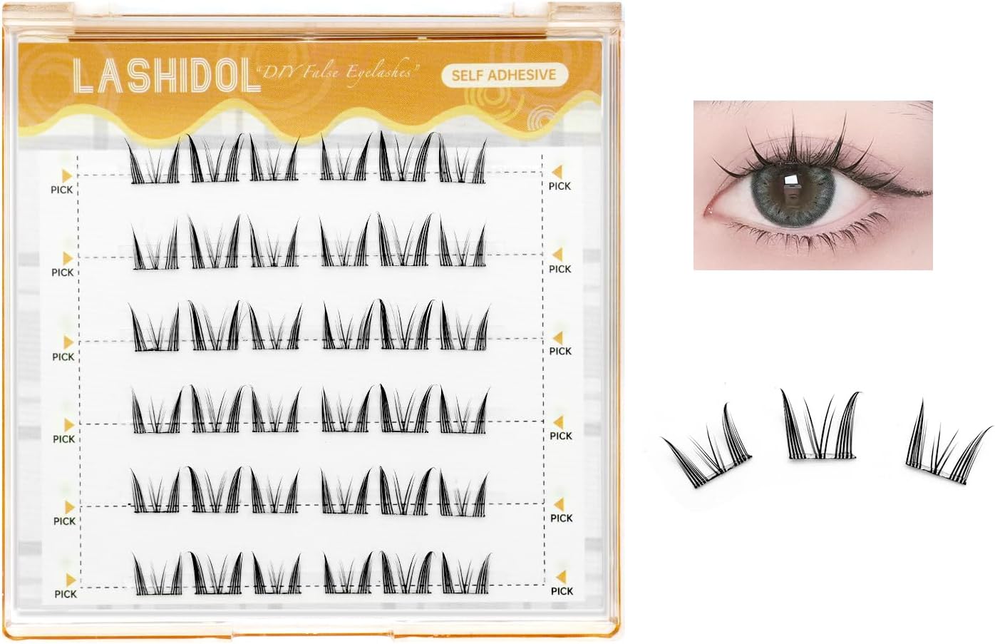 LASHIDOL Partial False Eyelashes, No Glue Needed, Instant Pita Eyelashes, For Parts, False Eyelashes, Glued Eyelashes, Glued Eyelashes, Glueless False Eyelashes, Segmented Self Adhesive Eyelashes