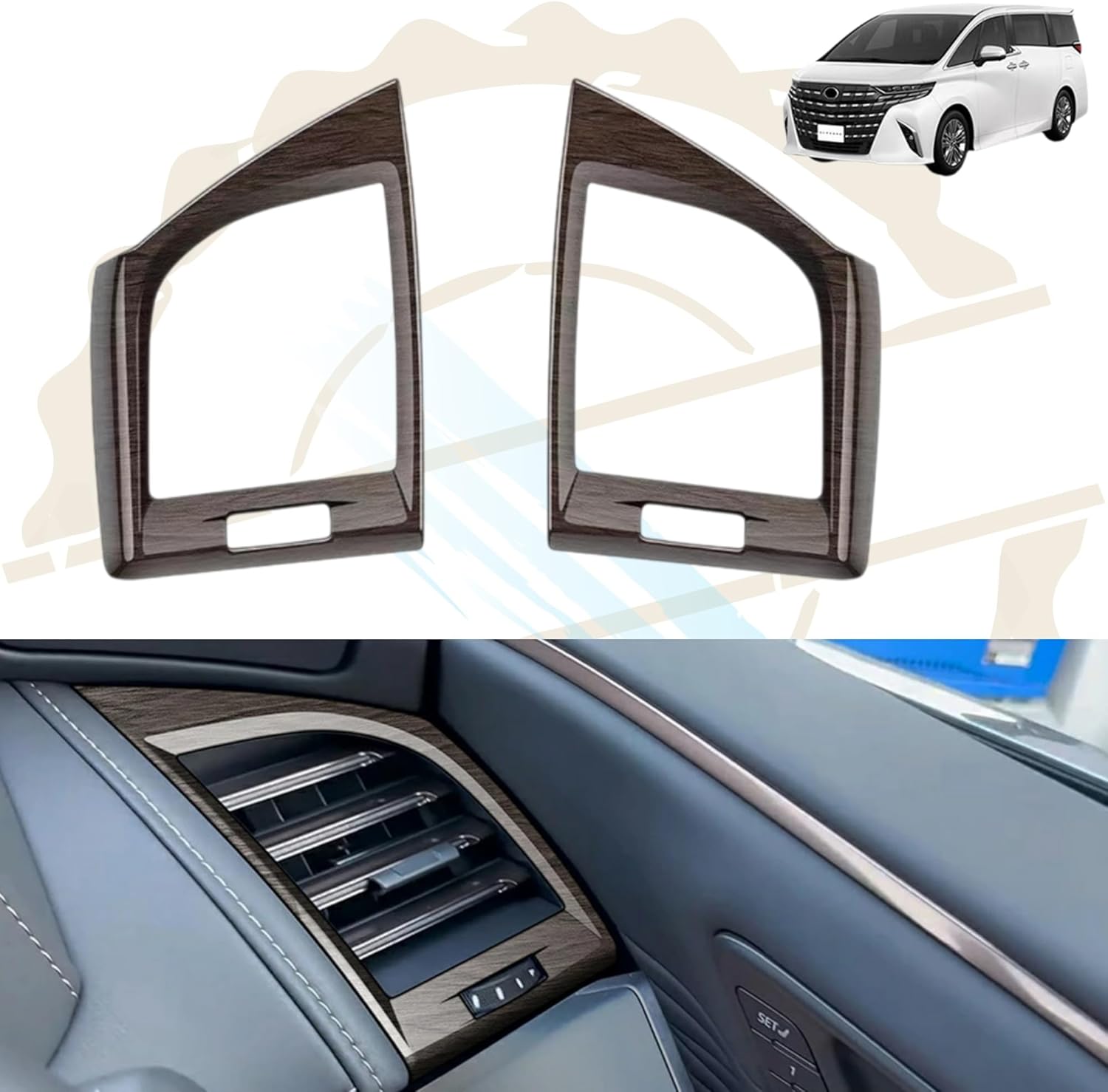 Compatible Alphard 40 Series Vellfire 40 Series Custom Accessory Parts Side Air Console Vent Panel Cover Garnish Dedicated Car Interior Goods Wood Grain Brown