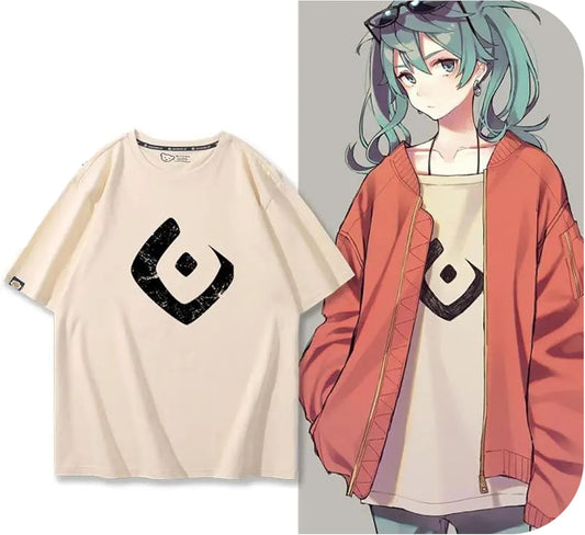 Hatsune Miku Anime Goods, T-Shirt, Short Sleeve, Round Neck, Summer Clothes, Plain, Breathable, Loose, Large Size, Funny, Popular Character, Same Type, Lightweight, Soft, Comfortable, Casual