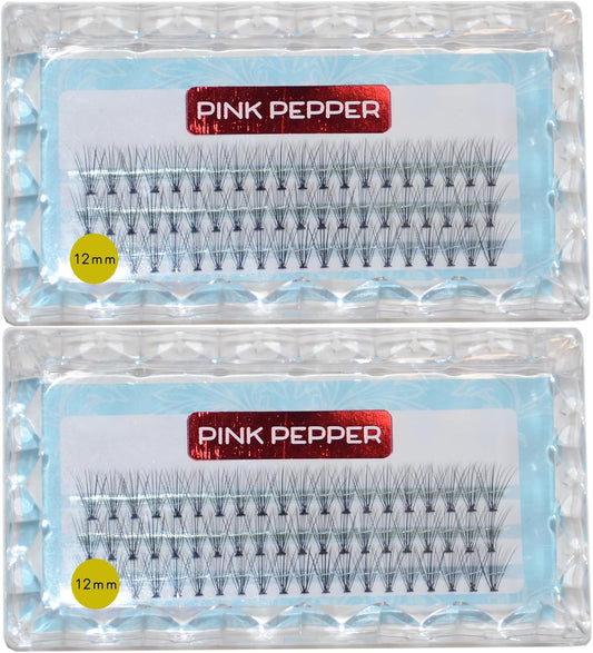 PINK PEPPER Self Eyelash Extensions, Extra Fine Point 0.05 mm for Parts, Tsukema DIY, Matsuekm, 20 Bundles (0.5 mm x 2)