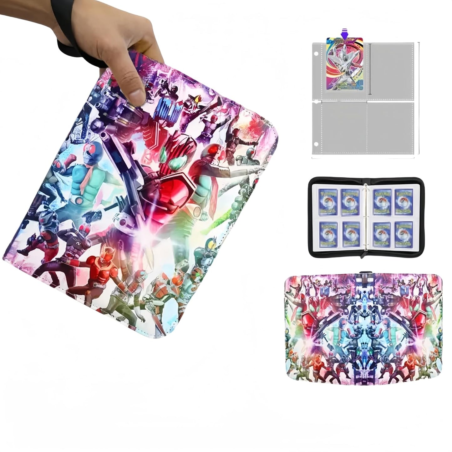 Kamen Rider Card File, Kamen Rider Gatchard, Seal File, Card, Storage Bag, Storage Box, 4 Pockets, Holds 400 Sheets, PU Shell, Children's Gift, Collecting Cards, Moe Goods, Gift (D) [Parallel Import]