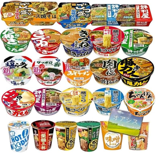12 Kinds of Cup Ramen Assortment Set, Cup Noodles, 2 Types of Yakisoba, 6 Types of Round Noodles, 4 Types of Vertical Noodles, Oasis Original Tissue