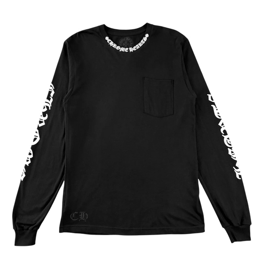 CHROME HEARTS 'NECK LOGO' BLACK LONGSLEEVE POCKET TEE