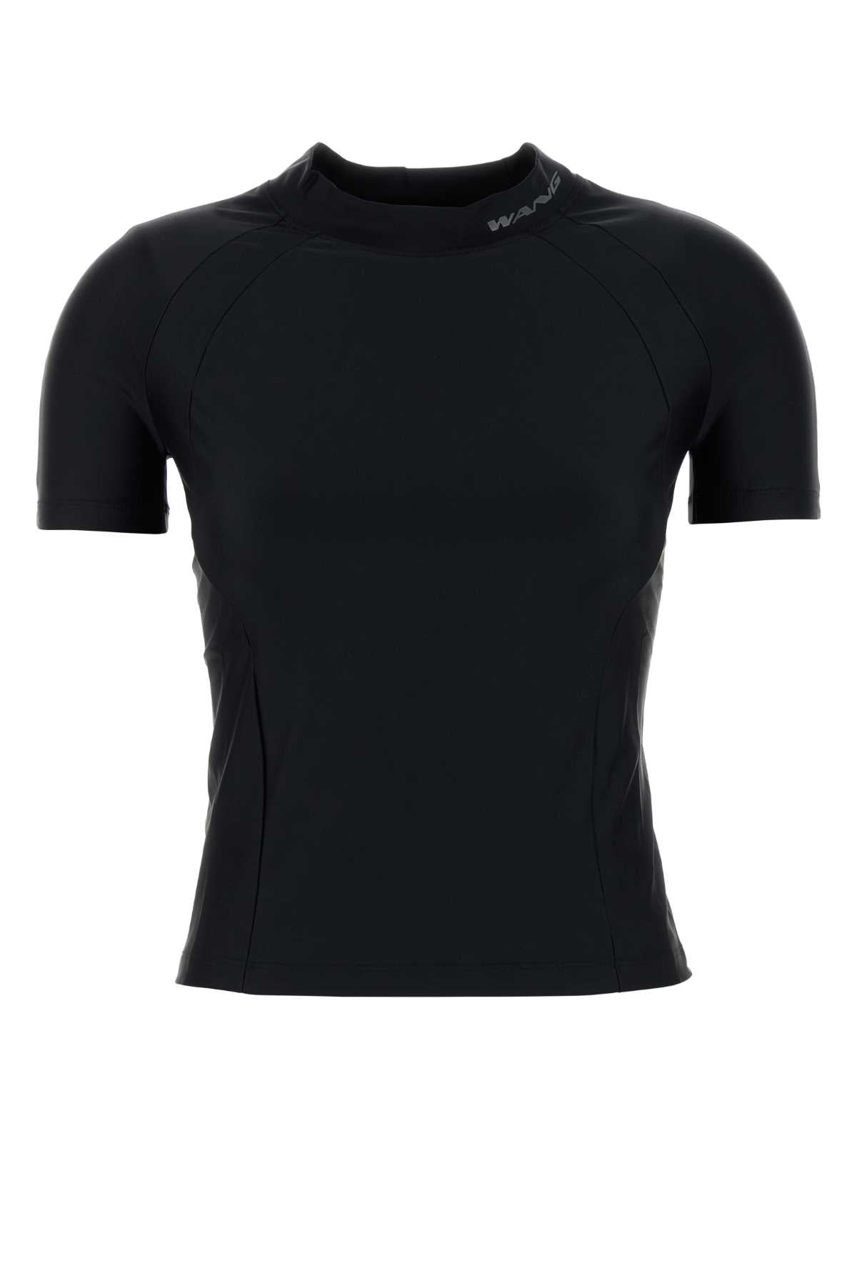 T By Alexander Wang TによるアレクサンダーワンブラックストレッチナイロンTシャツ - Image 1
