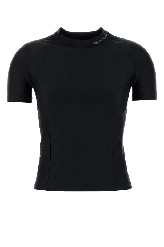 T By Alexander Wang TによるアレクサンダーワンブラックストレッチナイロンTシャツ - Image 1
