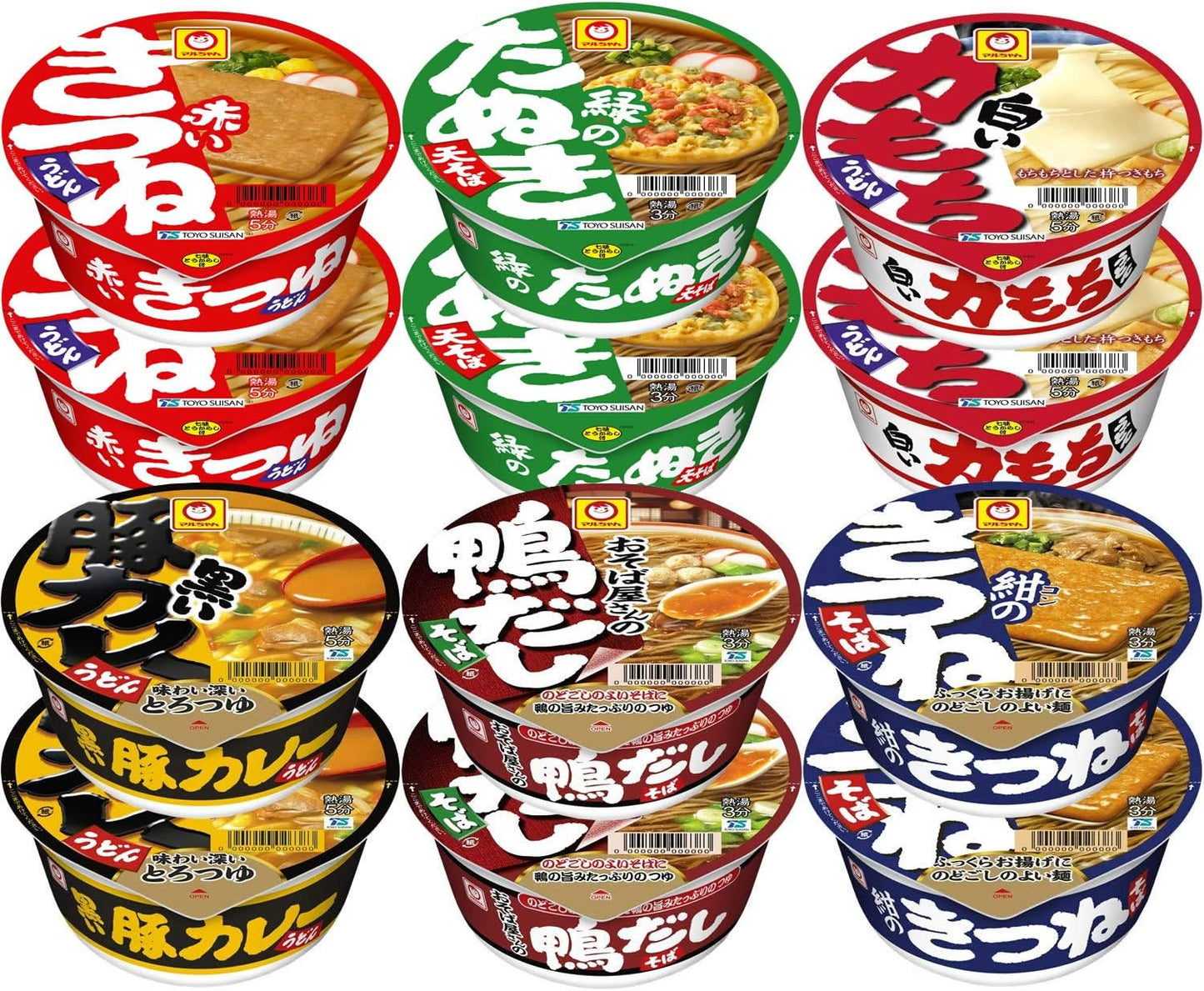 Maruchan Japanese Style Noodles Colorful 6-Variety Set (Total 12 pieces / 6 varieties) Cup Noodle Assortment Taste Comparison Set (Udon, Soba, Curry Udon, Power Mochi Udon, Duck Dashi Soba, Kitsune