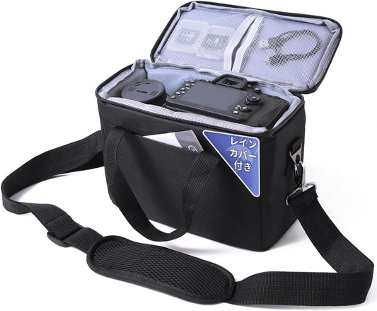 osafu SLR Case Camera Bag (Camera Bag for Compact Single SLR and Multiple Lenses, Waterproof x Cushion Compartments and Shoulder Straps), Black, SLR Case