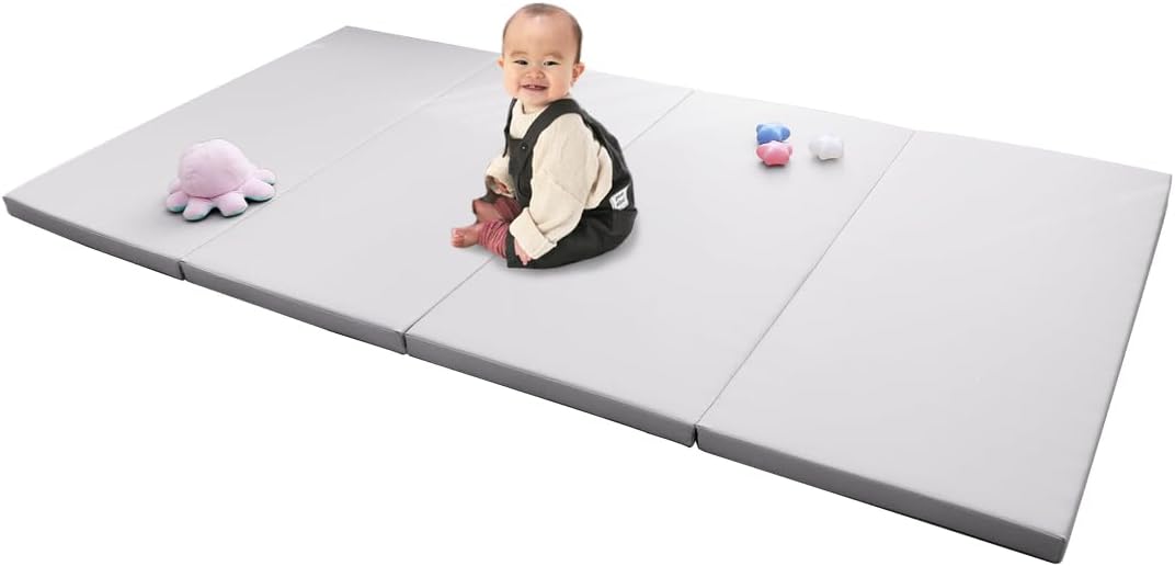 WEIMALL Baby Play Mat, Waterproof, Antibacterial, Foldable, Floor Heating, Soundproofing, Noiseless, Thickness 1.6 inches (4 cm), Non-formal Mat, Cushion, Training, Baby Shower