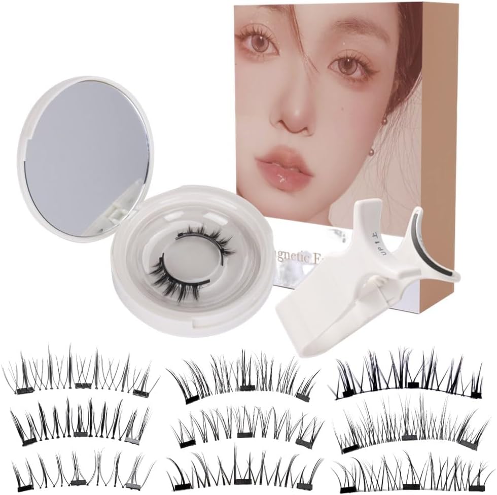 Magnetic False Eyelashes, Magnetic Eyelashes, Natural, No Glue Required, Magnetic, Reusable, Lightweight, Luxury Fiber, Soft, 3D False Eyelashes, Long Lasting, Waterproof, Sweatproof, Portable, Makeup