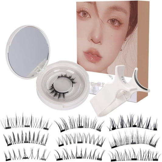 Magnetic False Eyelashes, Magnetic Eyelashes, Natural, No Glue Required, Magnetic, Reusable, Lightweight, Luxury Fiber, Soft, 3D False Eyelashes, Long Lasting, Waterproof, Sweatproof, Portable, Makeup