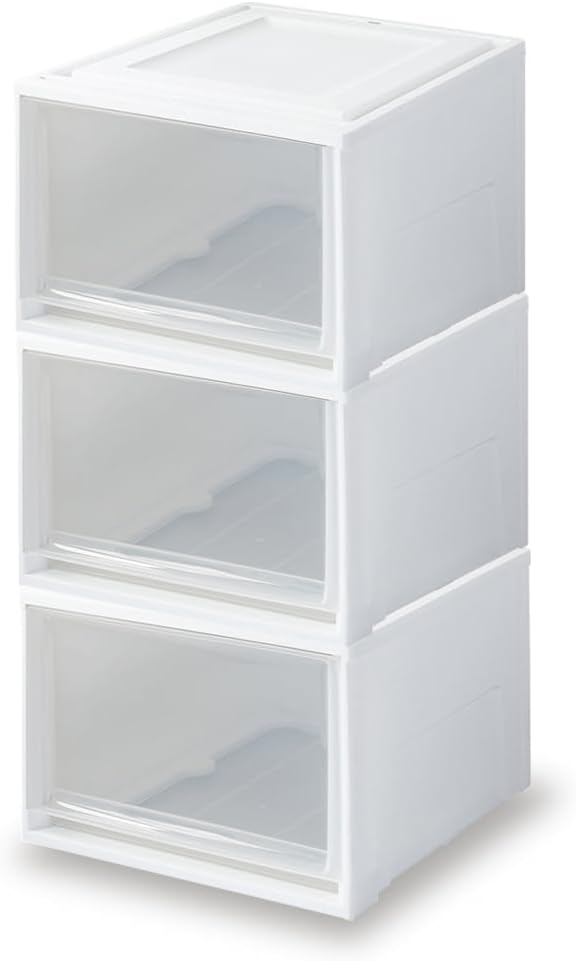Iris Ohyama BC-LD Storage Case Drawers, Set of 3, Closet, Value for Money, W 15.4 x D 19.7 x H 11.7 Inches (39 x 50 x 29.7 cm), Walk-In Closet, Clothing Case, Chest, Made In Japan, White/Clear