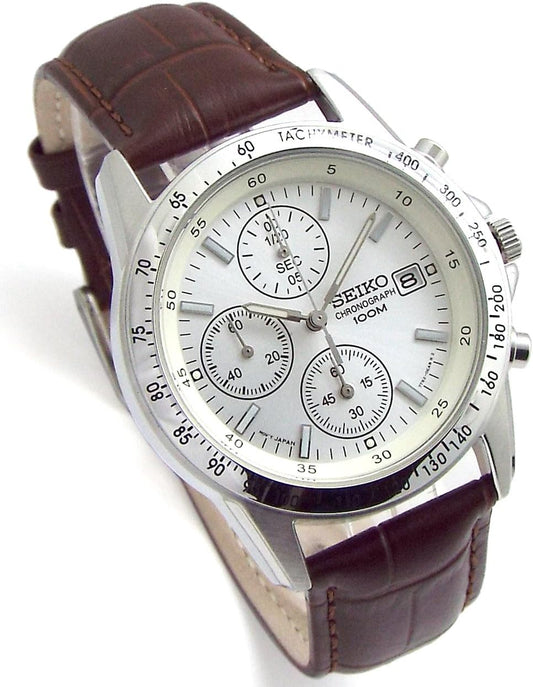 [セイコー] クロノグラフ 腕時計 本革ベルトセット 国内 正規流通品 ホワイト ディープブラウン SND363P1-DB [並行輸入品]