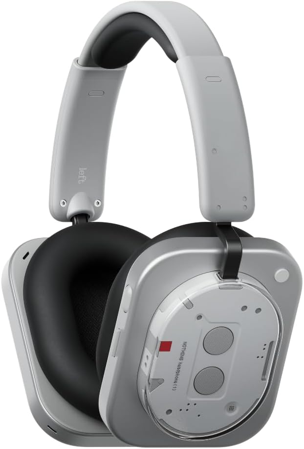 Nothing Headphones (1) Hybrid Active Noise Cancelling Headphones, Wireless Over-Ear Headphones with 6 Microphones, Personalized Spatial Audio, Tuned by KEF, Up to 80 Hours Playback, Bluetooth Headset
