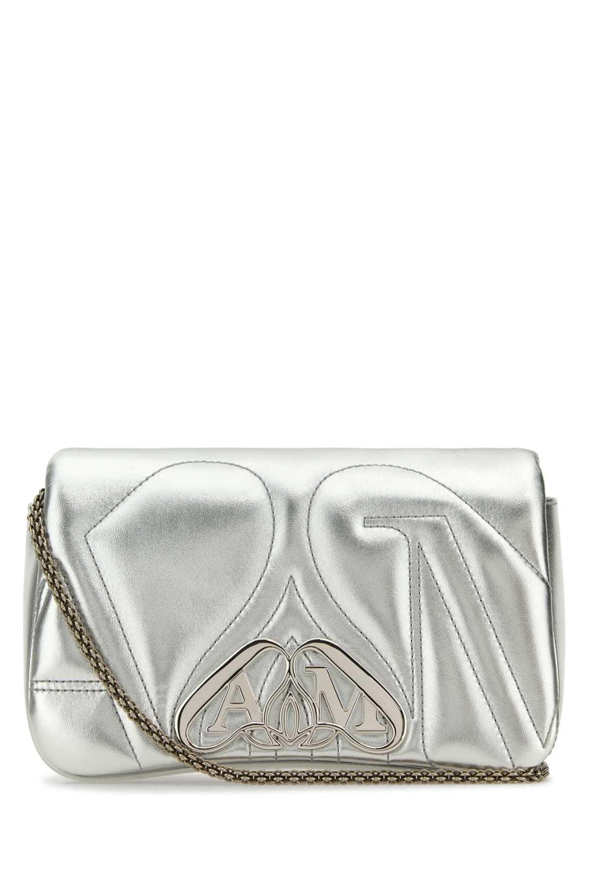Alexander Mcqueen アレクサンダーマックイーンシルバーレザーミニシールクラッチ - Image 1
