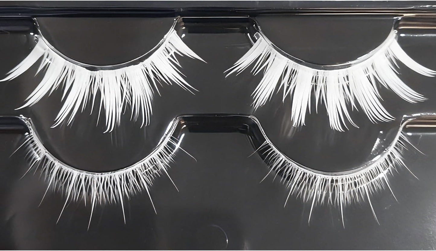 False Eyelashes, 2 Pairs, Cosplay, White False Eyelashes, Doll Type, Natural, Handmade Look, Fiber Material, Reusable, Top and Bottom Eyelashes, Cosplay, Halloween, Costume, Live Wear, Everyday Makeup