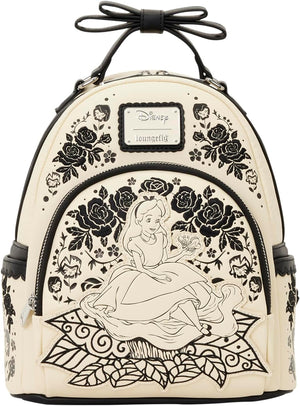 Loungefly Disney: Alicia en el país de las maravillas - Mini mochila floral bordada con lazo 3D - Ideal para niños y adultos - Bolsas coleccionables