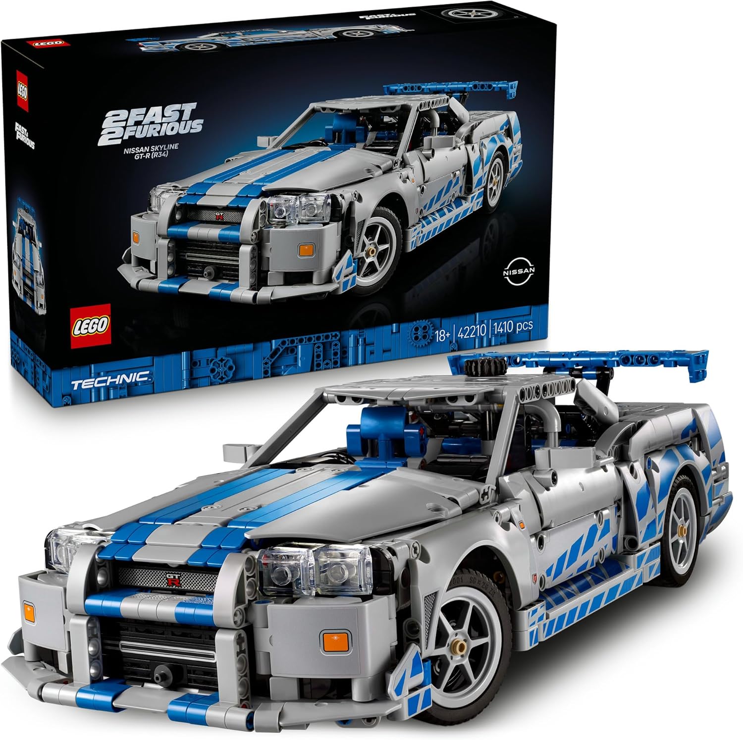 LEGO Technic Fast & Furious Nissan Skyline GT-R (R34) Toy Building Block Birthday Present for Men Women Car Model Mini Car Mother Father 42210