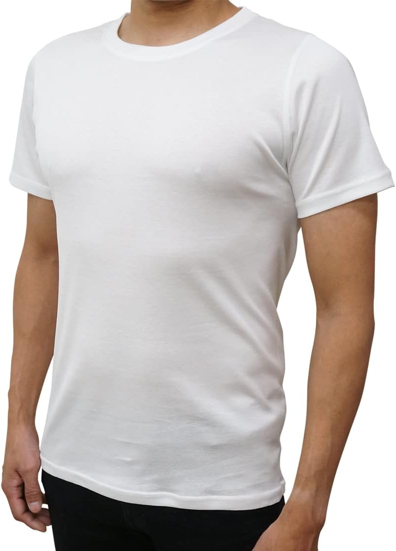 Wakayama Kimura Meriyas Factory Made in Japan 100% Egyptian Cotton Milling Men's White Undershirt (Magokoro Series) Round Neck Shirt