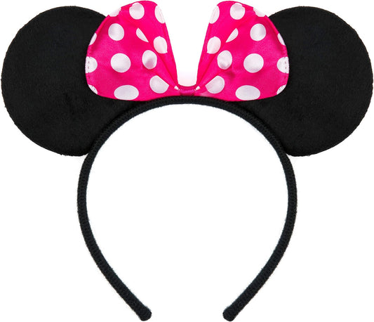 Balinco Headband in Black with Mouse Ears with Bow in Pink with White Dots for Kids & Adults