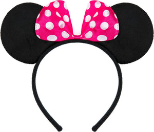 Balinco Headband in Black with Mouse Ears with Bow in Pink with White Dots for Kids & Adults