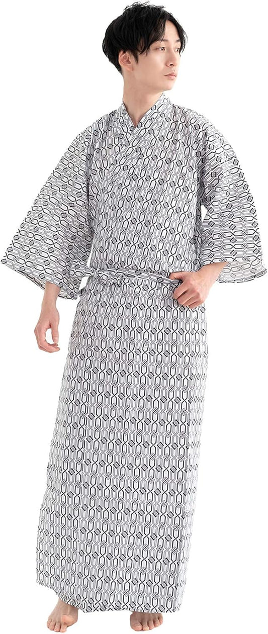 Kyoetsu Men's Inn Yukata Sleepwear 2-Piece Set (Yukata/Coordinating Cord)