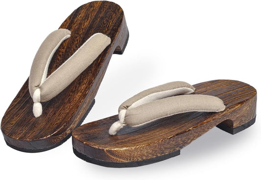 Amemari Geta Clogs, Women's Yukata, Summer, Cotton Linen, Plain Thong, F-Size, Yukata Clogs, For Adults, Paulownia Clogs, For Women, No Pain, Thick Thong, Fluffy Thong, Dull Color, Natural Right