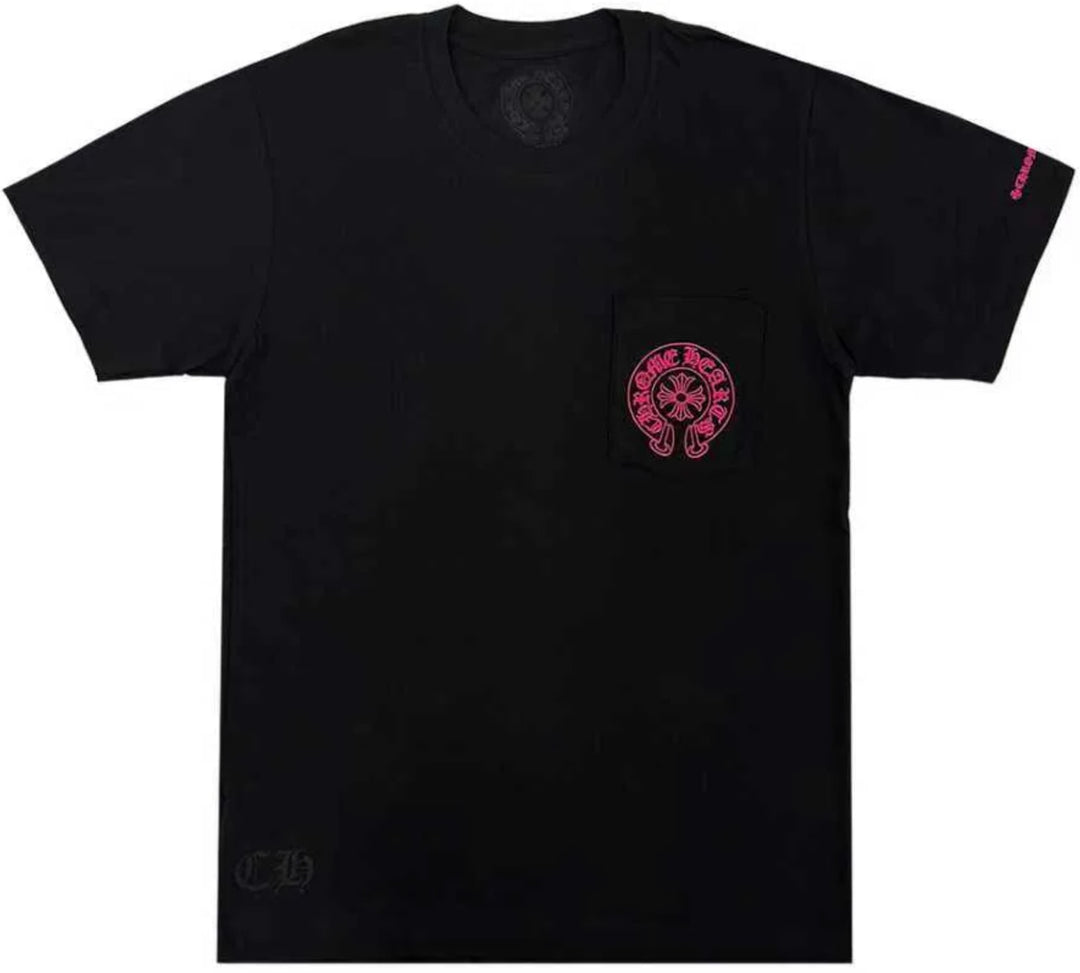 CHROME HEARTS 'PINK HORSESHOE' BLACK POCKET TEE