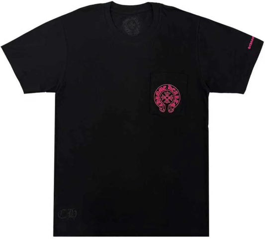 CHROME HEARTS 'PINK HORSESHOE' BLACK POCKET TEE