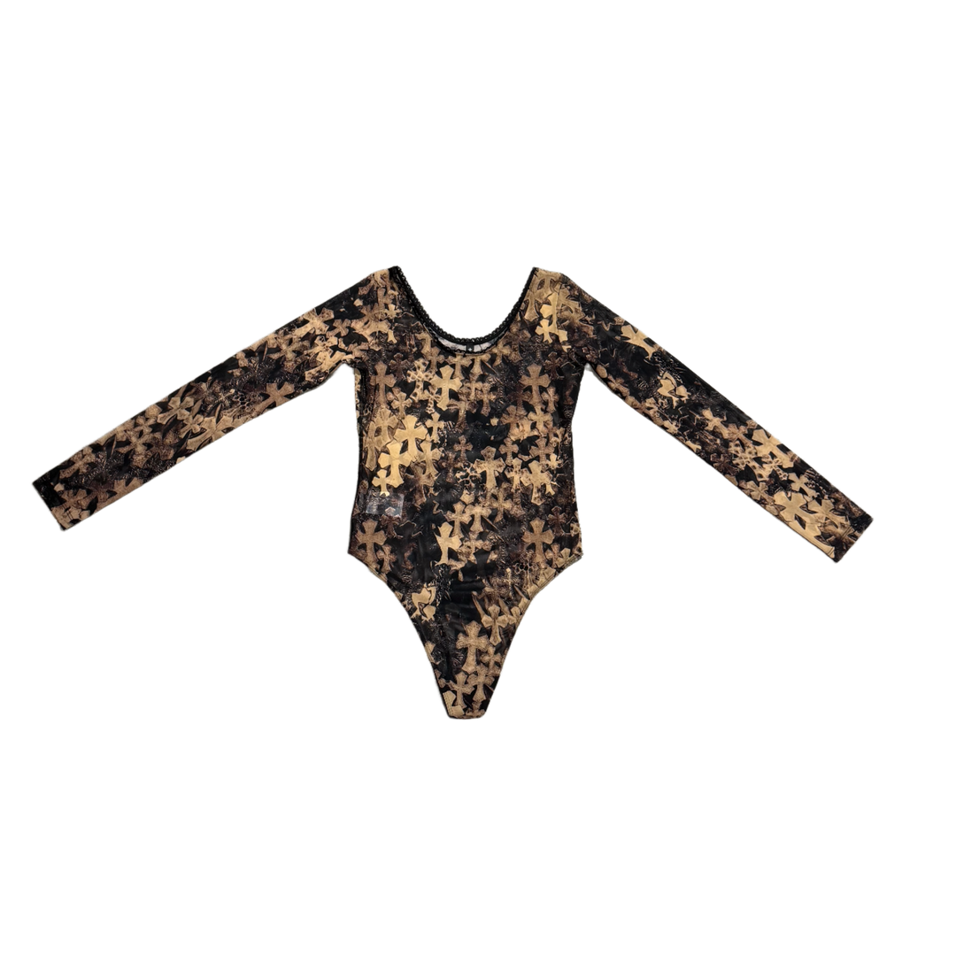 CHROME HEARTS 'CROSS PRINT' WOMENS MESH BODY SUIT