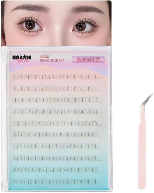 Lower Eyelashes, No Glue Needed, False Eyelashes Parts, Large Capacity, Natural, Tuft-Feel, For Beginners, Includes Tweezers (Small Flame False Eyelashes)