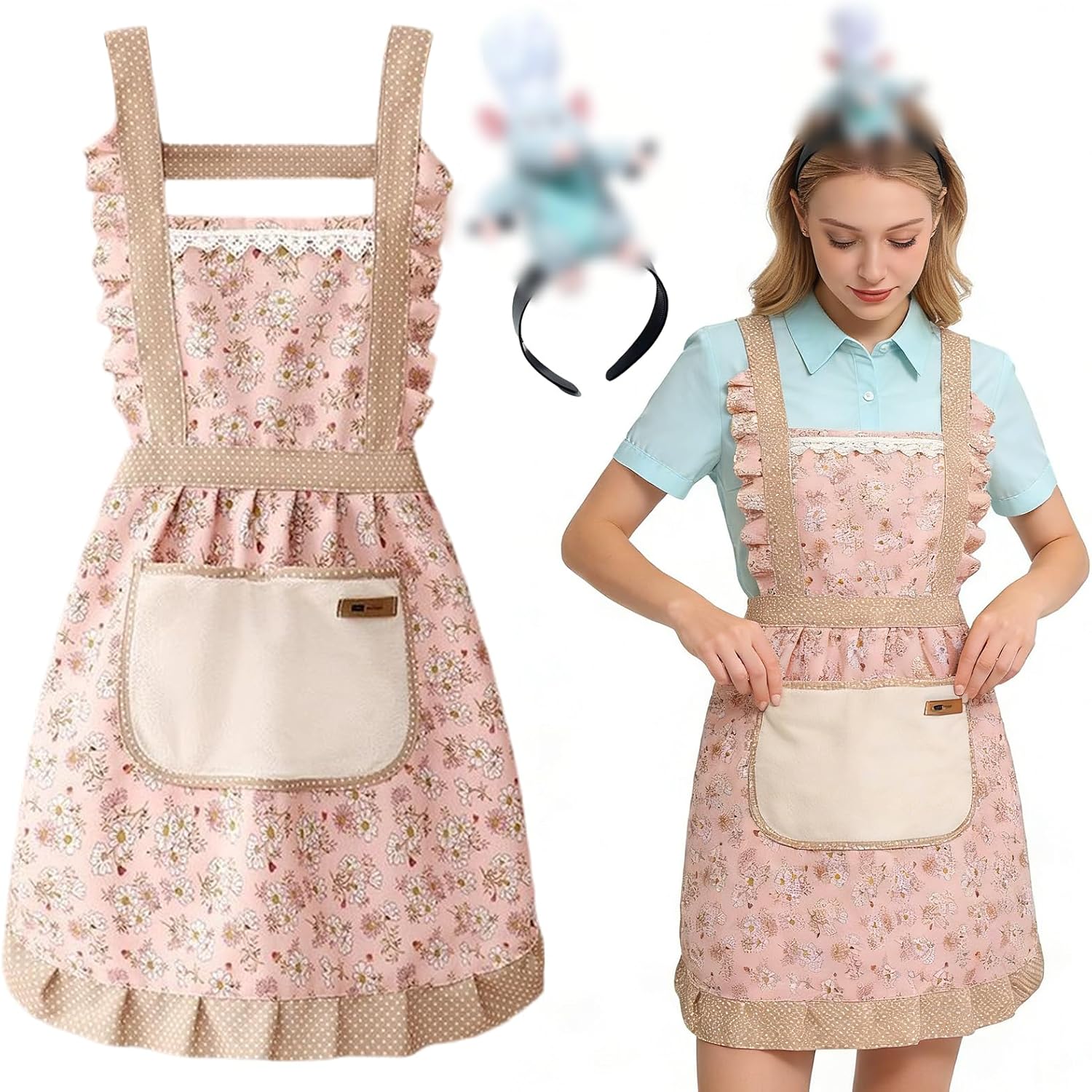 Chef Mouse Ears Headband Matching Pink Apron Cute Mouse Ears for Kids and Adults Cartoon Costume Accessories
