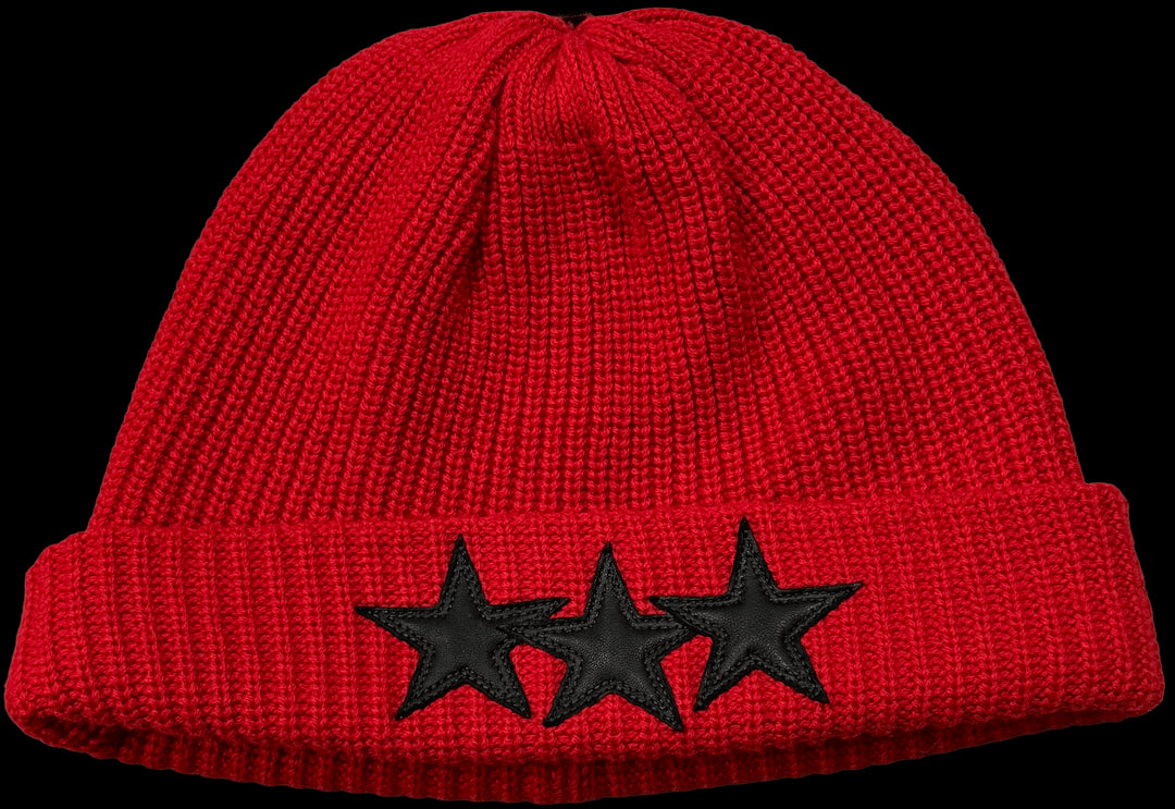 CHROME HEARTS 'TRIPLE STAR PATCH' RED KNIT BEANIE