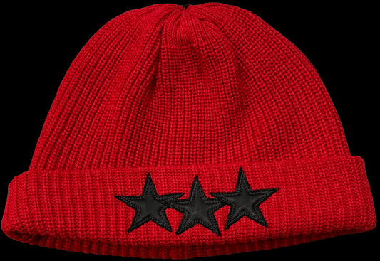 CHROME HEARTS 'TRIPLE STAR PATCH' RED KNIT BEANIE