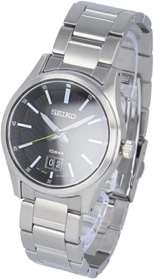 Seiko SUR535P Men's Watch, Waterproof, Quartz, Analog, 3 Hands, Stainless Steel, Metal, Silver, Black