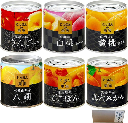 【6種 食べ比べ】K&K にっぽんの果実 国産 フルーツ缶詰 詰め合わせ 6個セット 白桃 黄桃 真穴みかん でこぽん 八朔 りんご ギフト 非常食 常備用 贈り物 イナンクルセレクト
