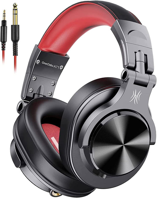 OneOdio A71 Wired Headphones, In-line Microphone, For DJ, High Resolution Monitor Headphones, Sealed Type, Hi-res, Two-Hole Connection, Games, Music, Instrument Practice, Home Recording, DTM Calls, Red