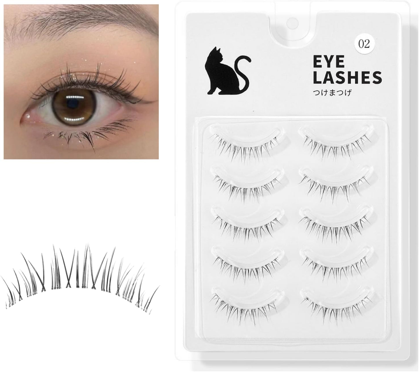 False Eyelashes, Natural, Transparent Axis, Bunch, Eyelashes, Easy, Beginners, Easy to Apply, Easy to Apply False Eyelashes, Self Lashes, Natural Self, 5 Pairs Black, Black, Eyelashes, Upper