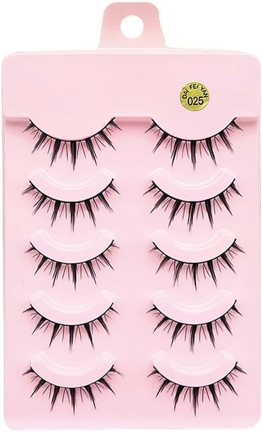 Philimumu False Eyelashes, Natural Bunchy False Eyelashes, Black Axis Handmade, Ultra Lightweight, Soft Close Eyelashes, Eye Lash Design, Easy for Beginners, For Everyday Use, 5 Pairs (025)