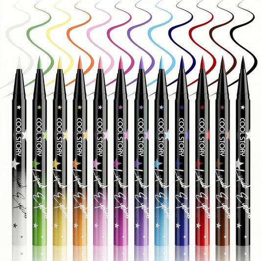 Liquid Eyeliner 12 Colors Wine Red, Olive, Pastel Color, Waterproof, Ultra Fine, Matte, No Falling, Quick Drying, Gel Pen, Cat Eye, For Beginners, 06# Pink