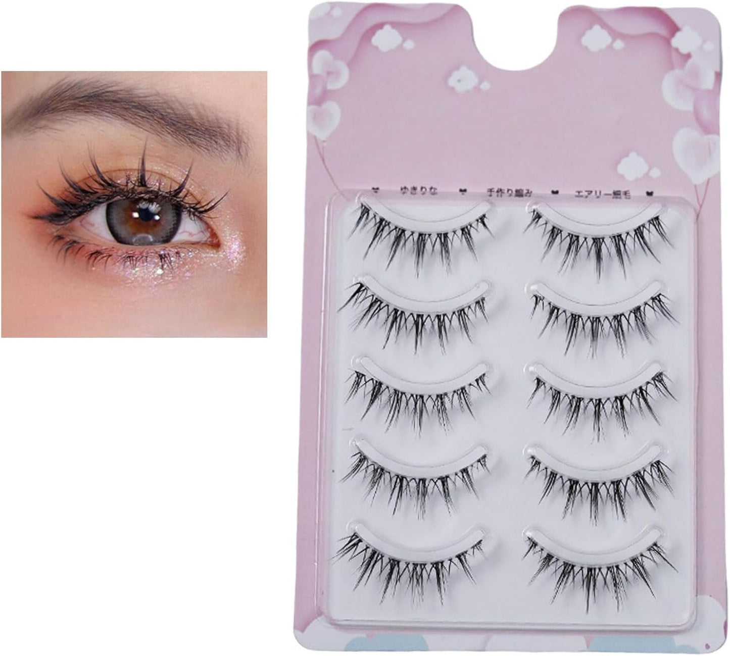 False Eyelashes, Natural, 5 Pair Set, Natural, Cute Design for Eyes and Buttocks, Handmade, 3D False Eyelashes, Actress, Thin Makeup, Everyday Use, Durable, Eye Makeup, Strong Adhesion, Hard