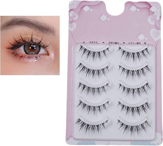 False Eyelashes, Natural, 5 Pair Set, Natural, Cute Design for Eyes and Buttocks, Handmade, 3D False Eyelashes, Actress, Thin Makeup, Everyday Use, Durable, Eye Makeup, Strong Adhesion, Hard