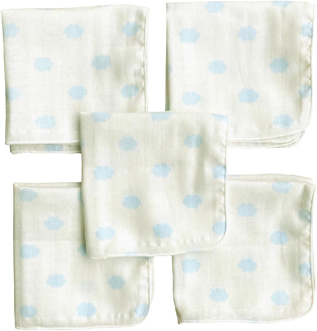 Gauze Handkerchief, Homy Pattern, Made in Japan, Baby 9.8 x 9.8 inches (25 x 25 cm), 5 Sheets, 2 Layers, Baby Gauze, Double Gauze, Gauze Towel, Cloud (Generated x Sax))