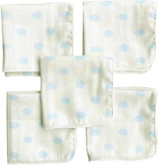 Gauze Handkerchief, Homy Pattern, Made in Japan, Baby 9.8 x 9.8 inches (25 x 25 cm), 5 Sheets, 2 Layers, Baby Gauze, Double Gauze, Gauze Towel, Cloud (Generated x Sax))