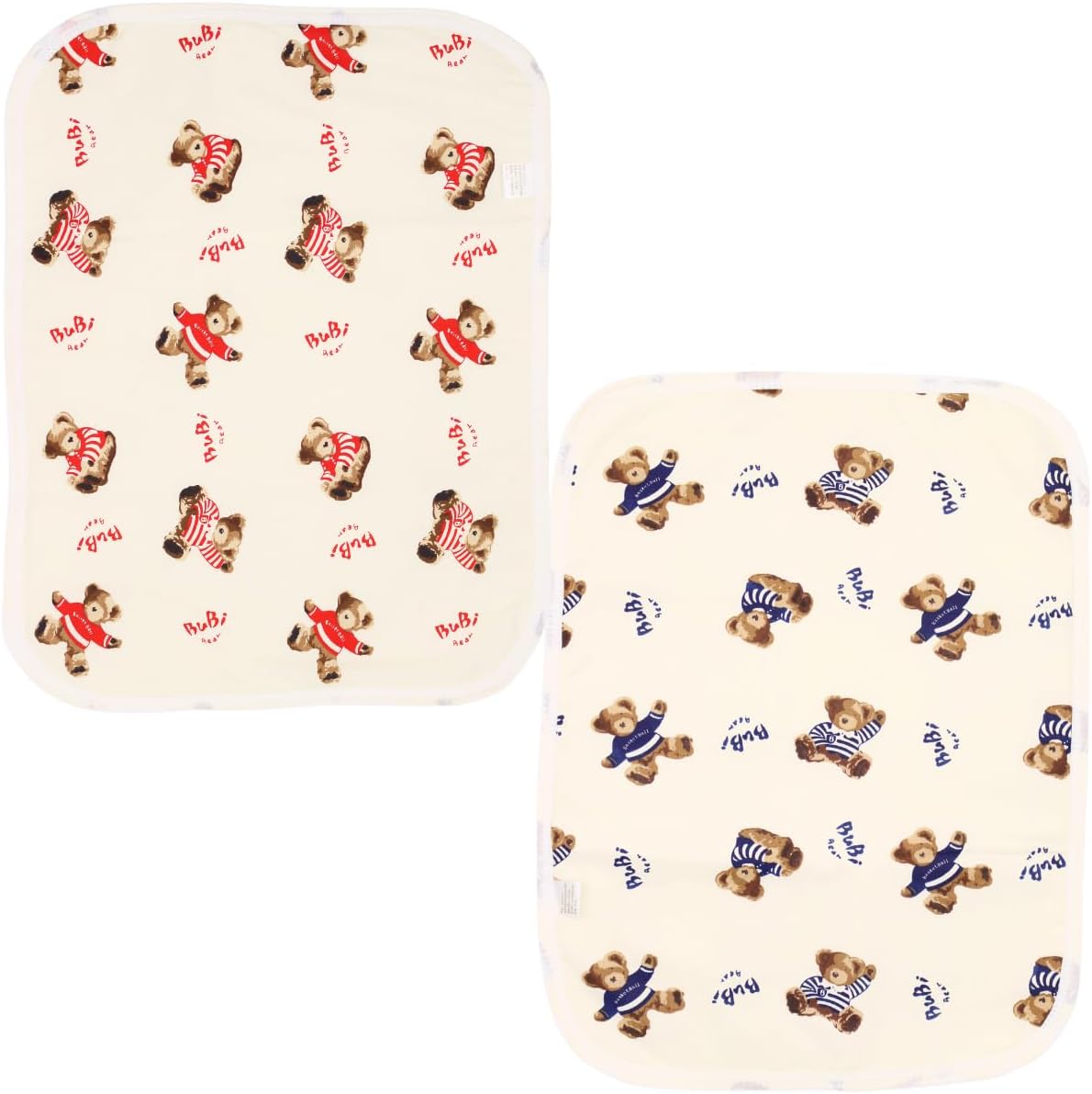 La Kissa Diaper Changing Sheet, Portable, Washable, Economical, Small Size, 13.8 x 17.7 inches (35 x 45 cm), Waterproof, Selectable Design, Easy Care, Newborn Babies, Pets (Set of 2, Red Bear + Blue