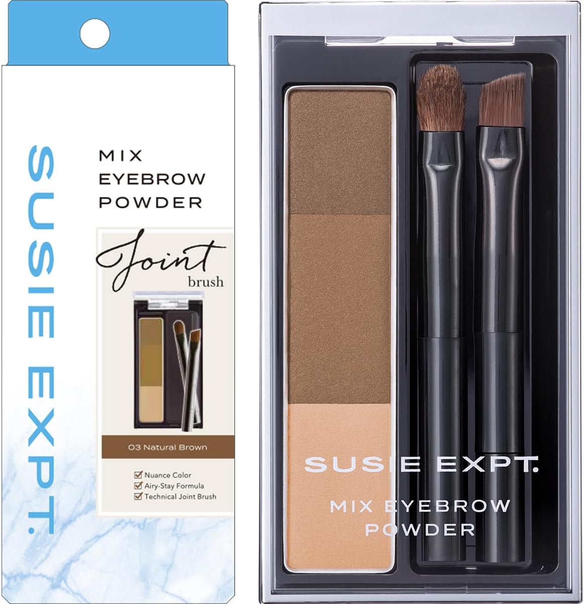SUSIE EXPT. Mixed Eyebrow Powder 03 Natural Brown 0.07 oz (2.1 g) Eyebrow Brush Color Eyebrow