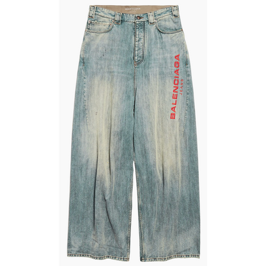 BALENCIAGA 'RED EMBROIDERED LOGO' BLUE DENIM JEANS