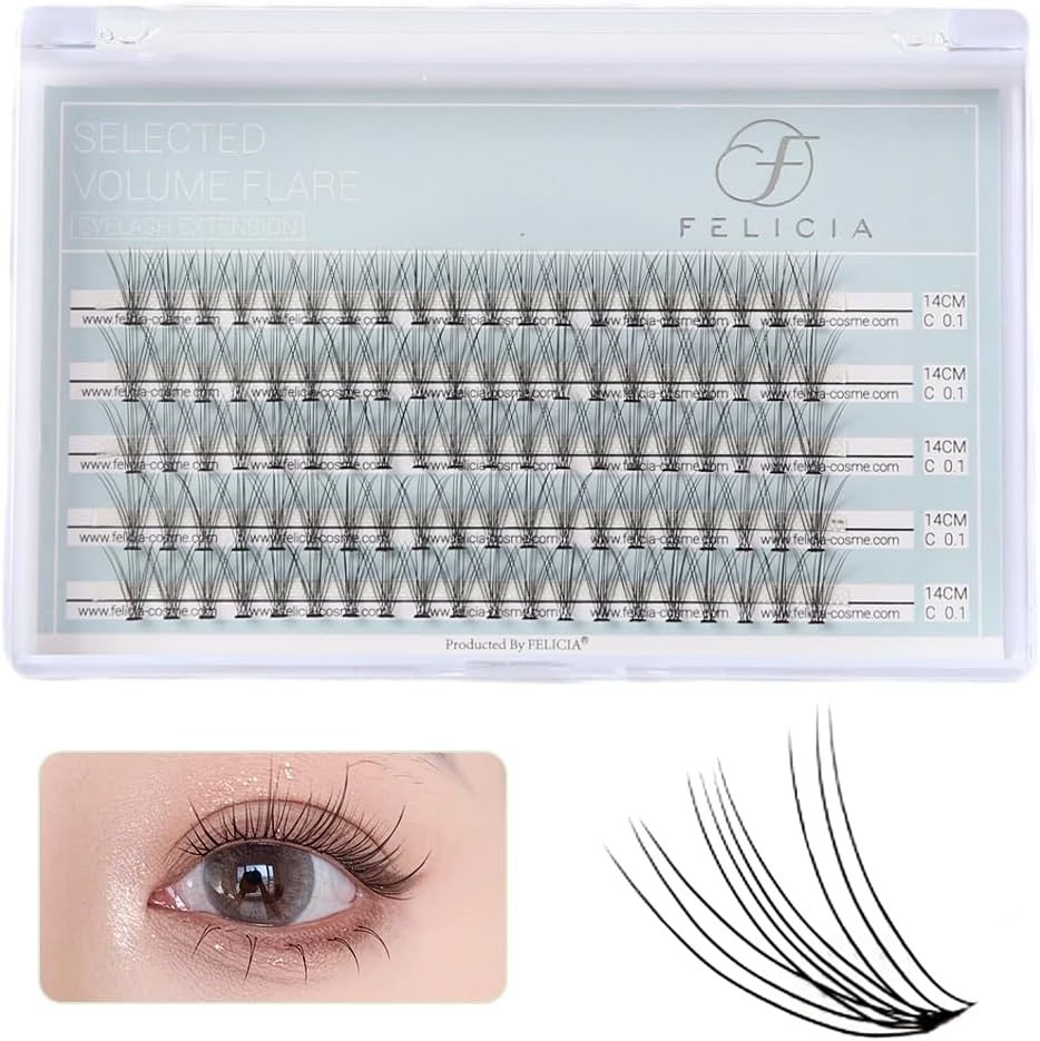 FELICIA Partial False Eyelashes, Natural, Matsueku Self Bundle, False Eyelashes Part, DIY Eyelashes, 10 Bundles (0.1mm, C-Curl, 14mm)