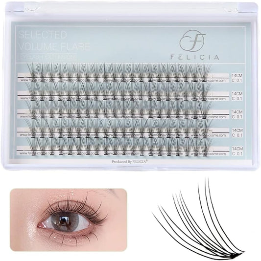 FELICIA Partial False Eyelashes, Natural, Matsueku Self Bundle, False Eyelashes Part, DIY Eyelashes, 10 Bundles (0.1mm, C-Curl, 14mm)
