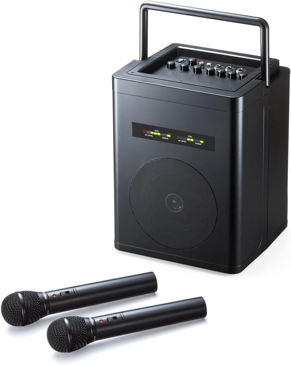 Sanwa Direct 400-SP066 Wireless Microphone, Speaker Set, Amplifier, 40 W, Battery/AC Power Supply, Storage Bag Included
